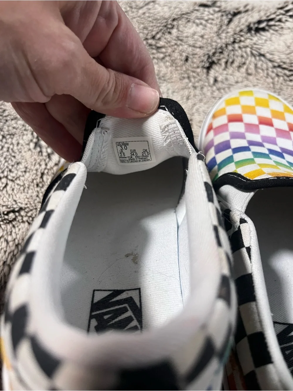 Vans Kids Slip-On Checkerboard Rainbow Canvas Sneakers size 3